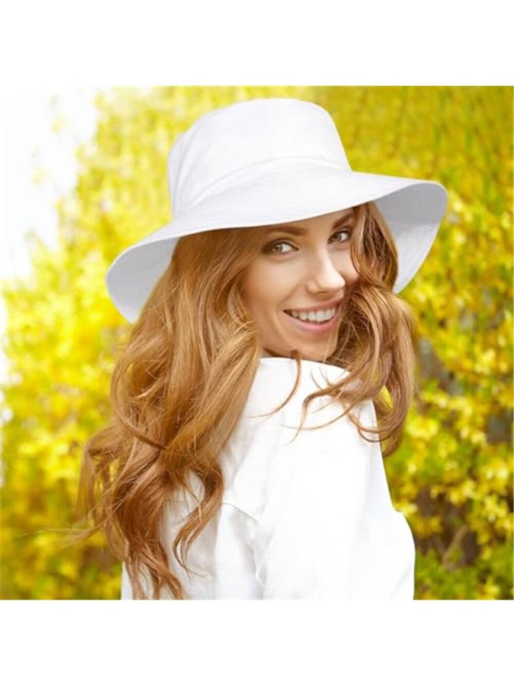 Women Wide Brimmed Sun Hat Summer Foldable Beach Bucket Hat with UV Protection - Picture 6 of 7